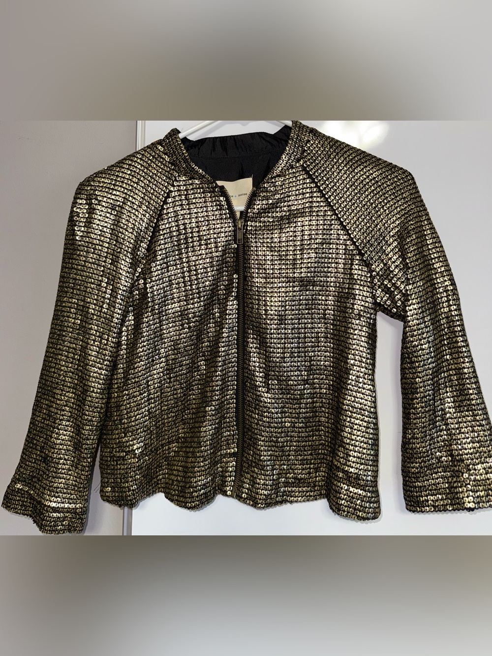silence + noise Metallic Gold Sequin Bomber Jacket